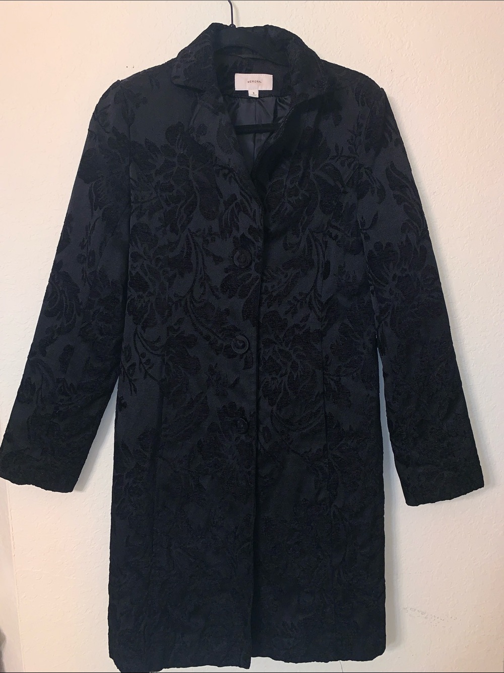 Merona Black Embossed Floral Long Trench Coat